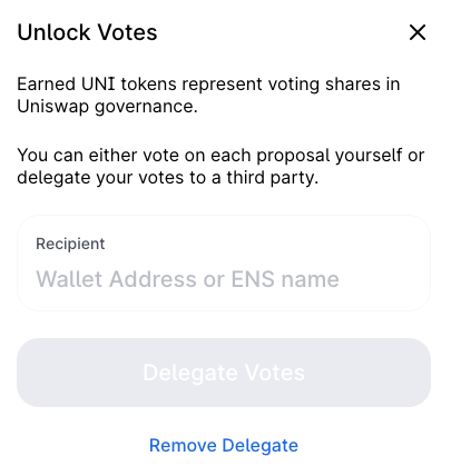 UNI holders can vote with their own tokens or delegate to another address
