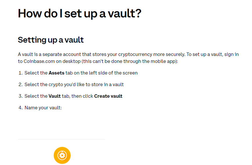 How do I set up vault Coinbase
