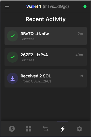 wallet 1 recent activity