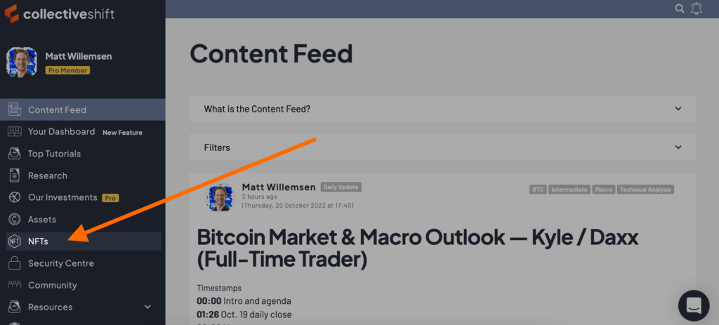 Access the NFT pages on Collective Shift