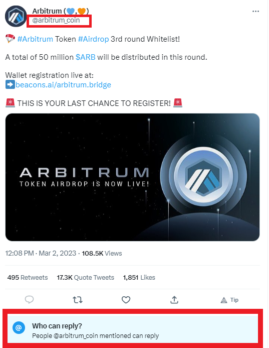 fake arbitrum tweet