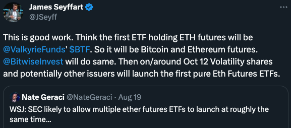james seyffart bloomberg august tweet eth etf applications