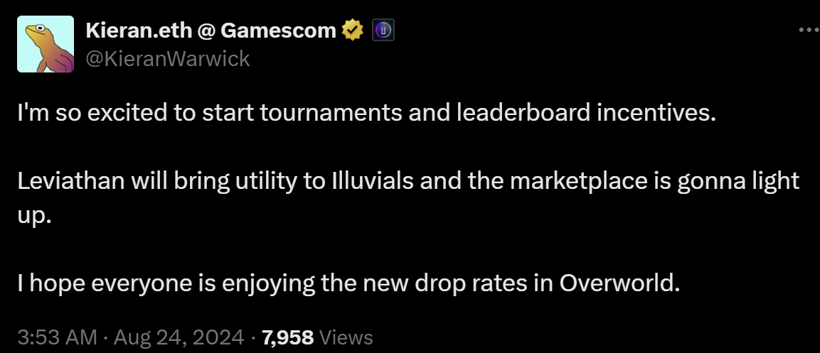 kieran tweet start tournaments leaderboard incentives